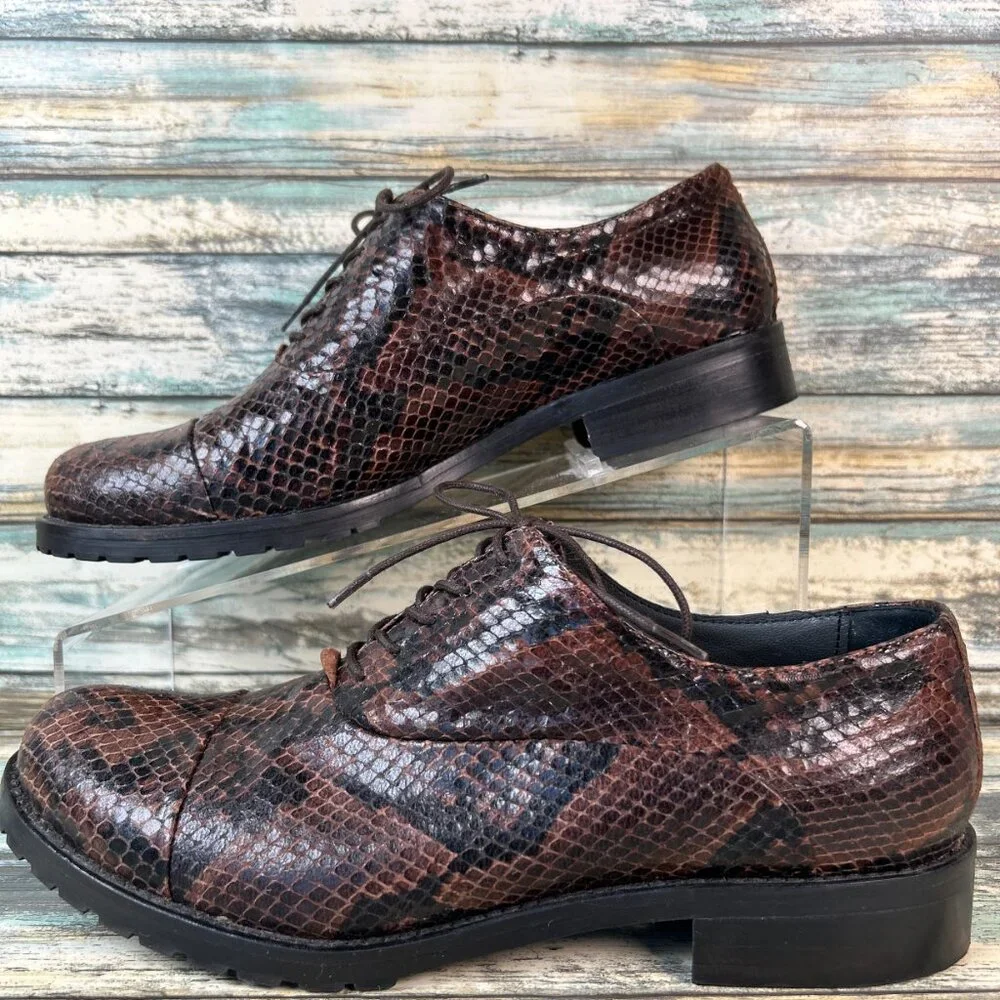 PRATESI Italian Oxford Androynous Size 6/37 Brown Snake Print Leather Menswear